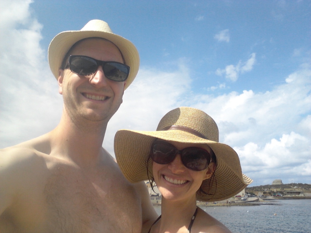 Our new beach hats and our Irish tans!