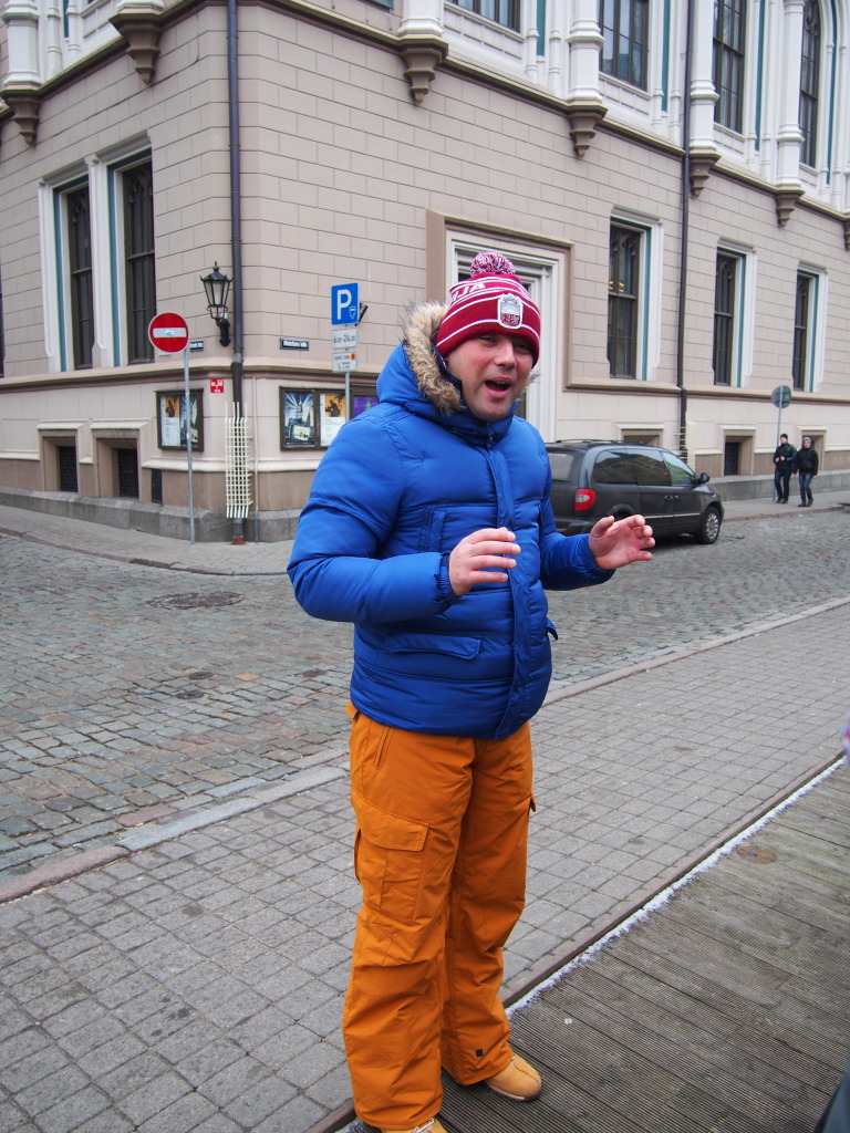Our guide appropriately dressed and singing us a Latvian rock song